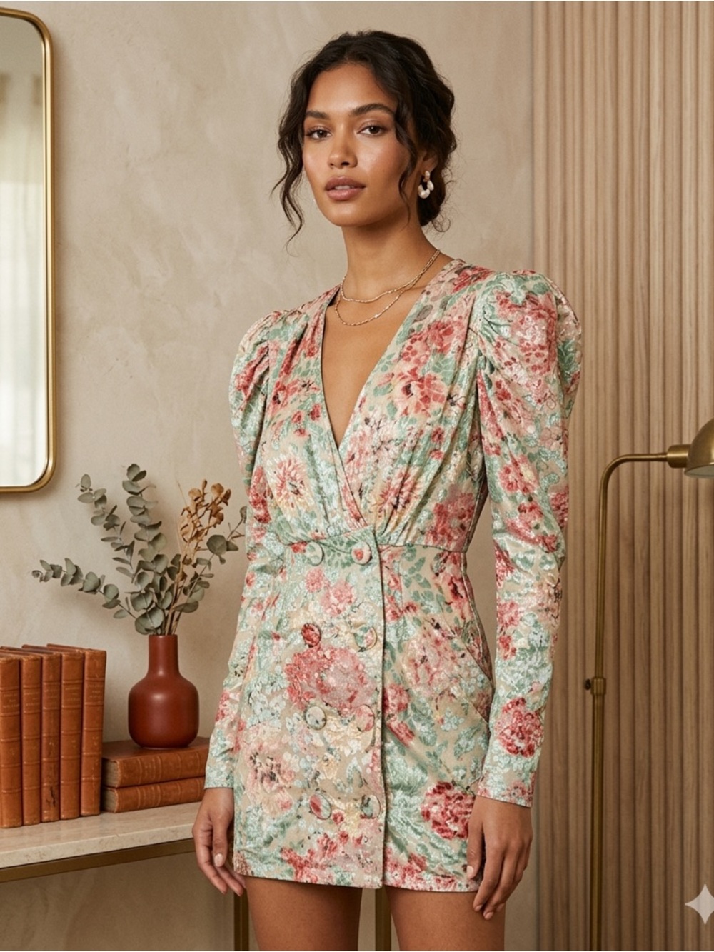 Hemant & Nandita Olivia Devorรฉ Velvet Floral Mini Dress S NWT